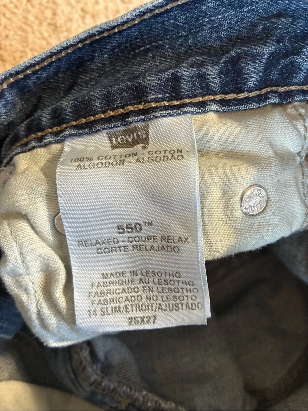 Levi's 550 Relaxed Fit Jeans Youth 14 Slim 25x27 Blue Denim 100% Cotton Vintage